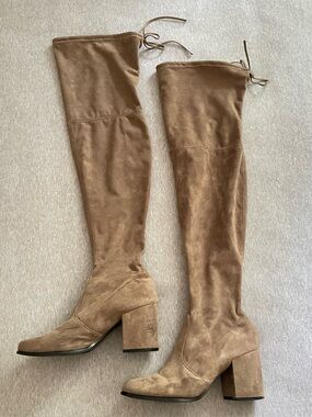 Slayer Women's Size 8.5 Suede Tan Over-the-Knee Block Heel Pull On Boots READ